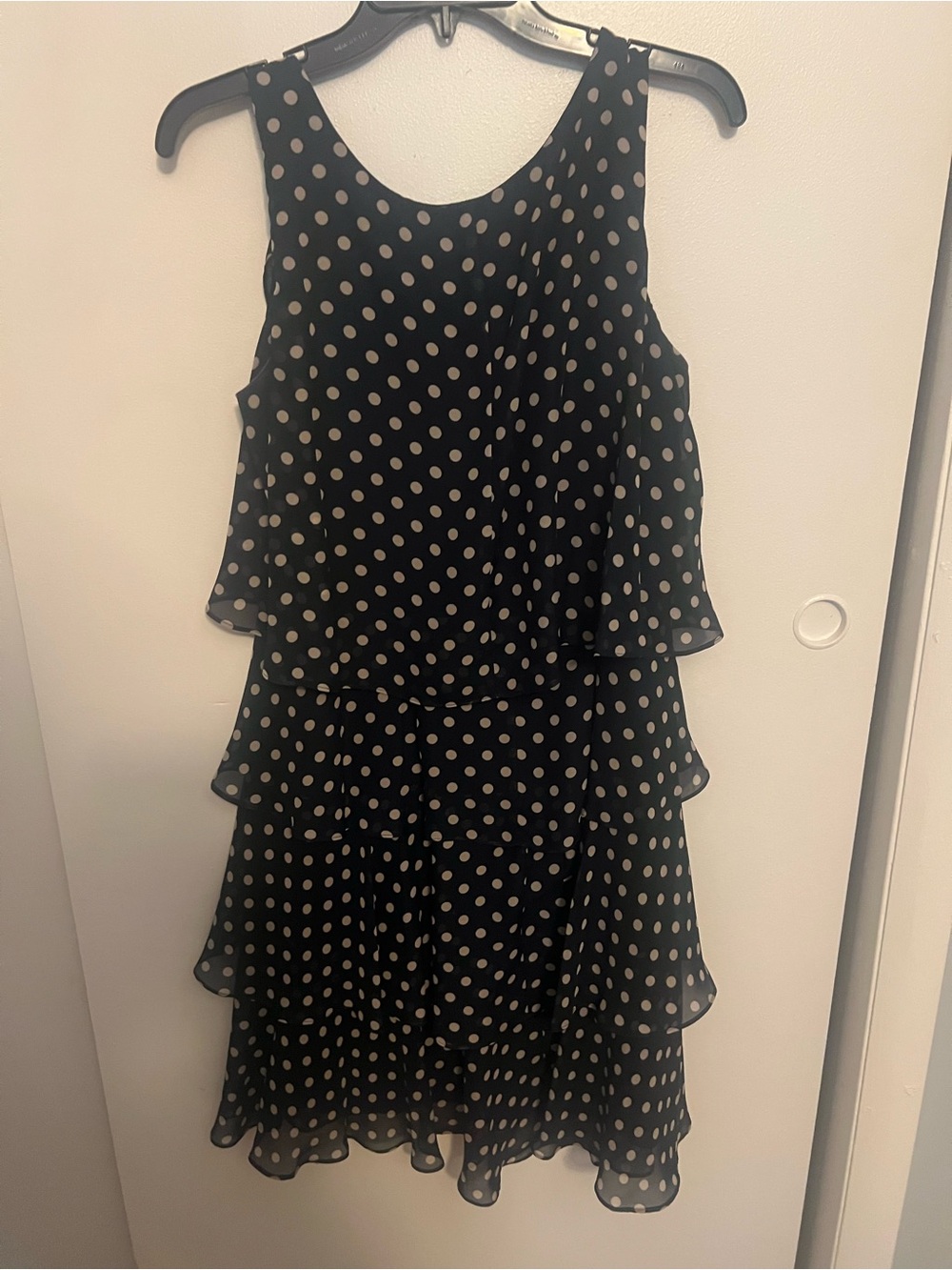 S.L. Fashions Navy Blue Dress with white polka Dots